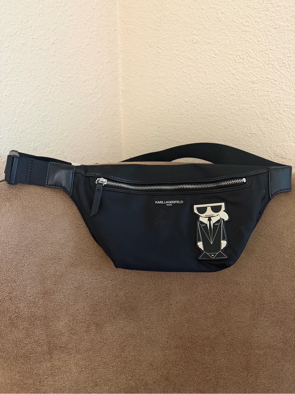 Karl Lagerfeld Black Nylon Belt Bag with Icon Patch